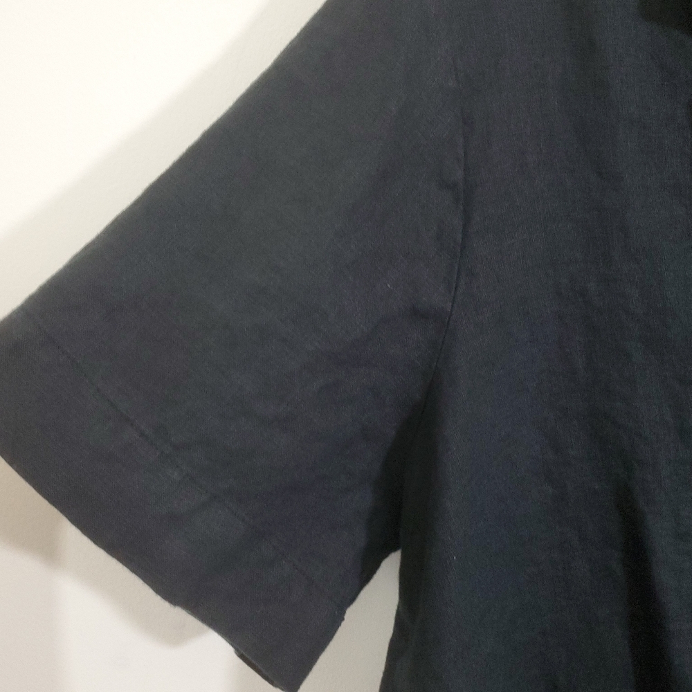 Quince 100% European Linen Short Sleeve Shirt Black Boxy Cropped Size Large Boho - Picture 3 of 9